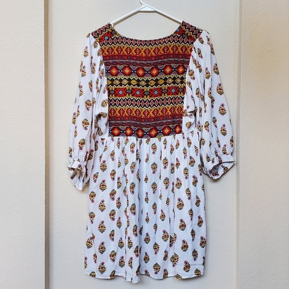 Umgee Boho Chic Pineapple Printed Tribal Baby Doll Dress Top Tunic Size M - Picture 2 of 5